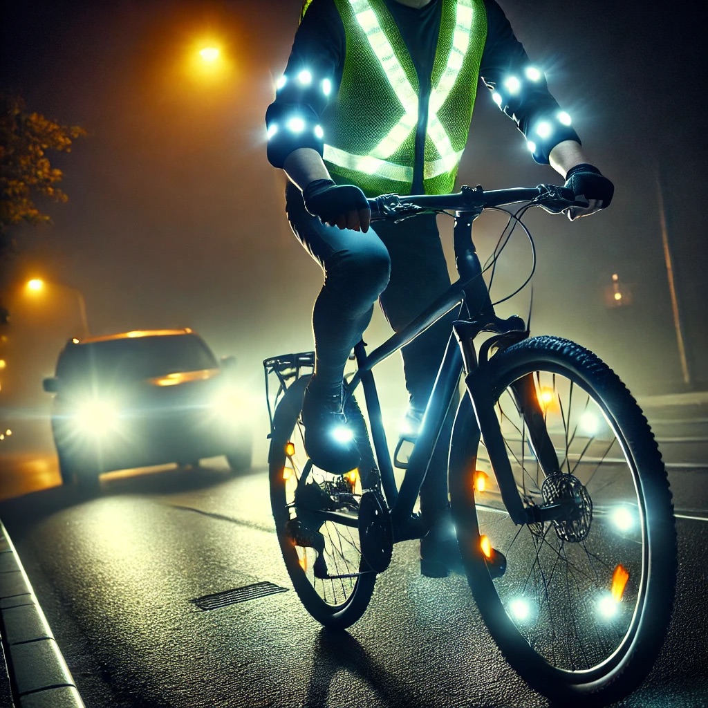 Rowerzysta z odblaskami